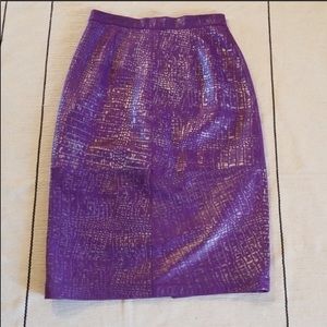 {Vintage} 1980s Purple Leather Pencil Skirt